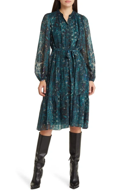 Shop Kobi Halperin Lowry Long Sleeve Chiffon Dress In Sea Moss Multi
