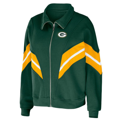 WEAR BY ERIN ANDREWS WEAR BY ERIN ANDREWS GREEN GREEN BAY PACKERS YARN DYE STRIPE FULL-ZIP JACKET 