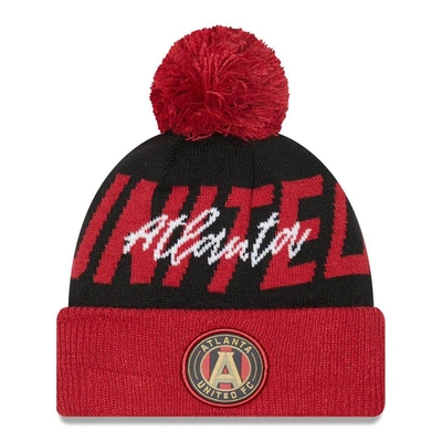 Shop New Era Black Atlanta United Fc Confident Cuffed Pom Knit Hat