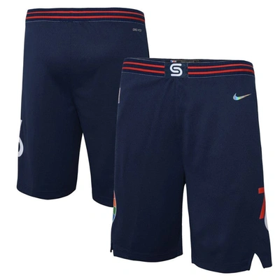 Shop Nike Youth  Navy Philadelphia 76ers 2021/22 City Edition Courtside Swingman Shorts