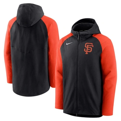 Shop Nike Black/orange San Francisco Giants Authentic Collection Performance Raglan Full-zip Hoodie