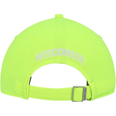 Under Armour Neon Green Wisconsin Badgers Signal Caller Performance Adjustable Hat In Neon Green