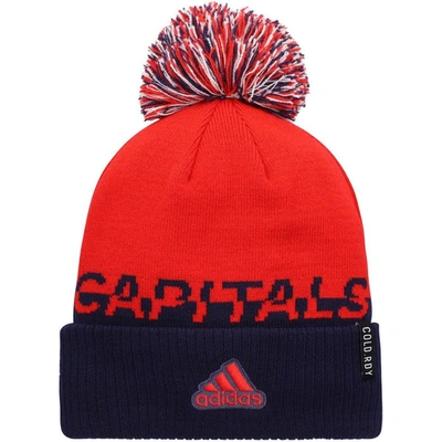 Shop Adidas Originals Adidas Red/navy Washington Capitals Cold.rdy Cuffed Knit Hat With Pom