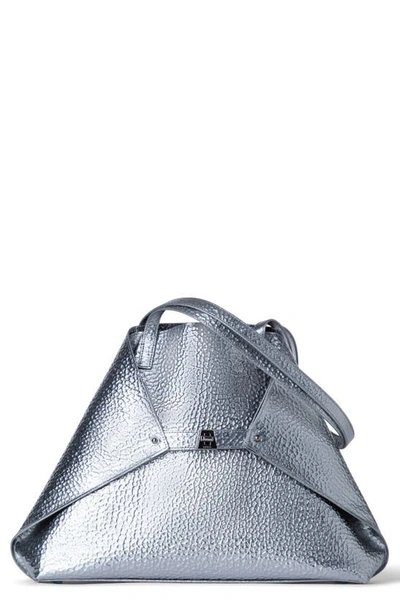 Shop Akris Ai Medium Hammered Metallic Leather Tote Bag In Inox