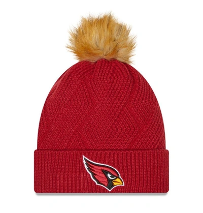 Shop New Era Cardinal Arizona Cardinals Snowy Cuffed Knit Hat With Pom