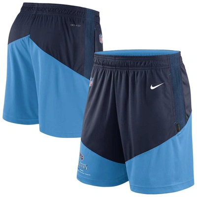Shop Nike Navy/light Blue Tennessee Titans Sideline Primary Lockup Performance Shorts