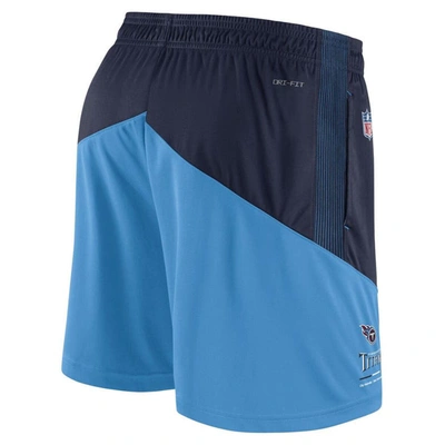 Shop Nike Navy/light Blue Tennessee Titans Sideline Primary Lockup Performance Shorts