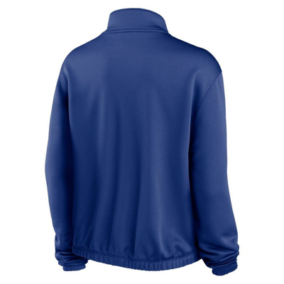 Shop Nike Royal Chicago Cubs Rewind Splice Half-zip Semi-cropped Bubble Hem Sweatshirt