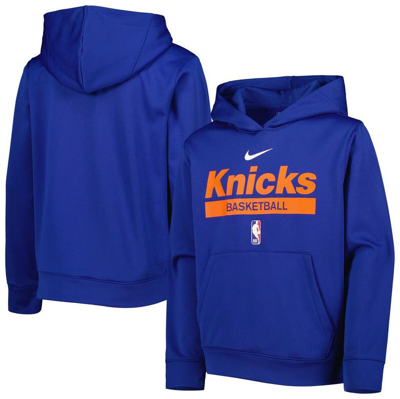 Shop Nike Youth  Blue New York Knicks Spotlight Practice Performance Pullover Hoodie
