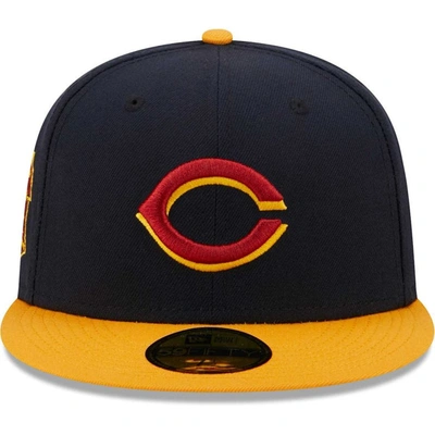 Shop New Era Navy/gold Cincinnati Reds Primary Logo 59fifty Fitted Hat