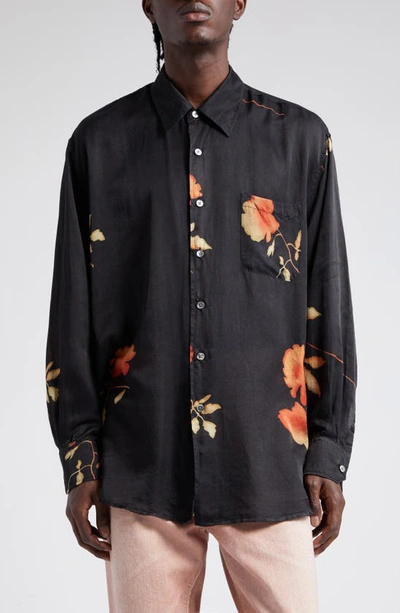 Shop Our Legacy Above Floral Print Cotton & Silk Button-up Shirt In Nocturnal Flower Print