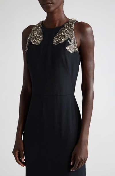 Shop Alexander Mcqueen Crystal Embellished Sleeveless Trumpet Gown In Black