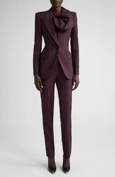 Shop Alexander Mcqueen Fitted High Waist Wool Trousers In Night Shade