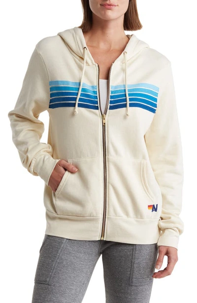 Shop Aviator Nation 5-stripe Zip Hoodie In Vintage White/blue