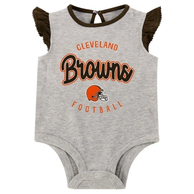 Shop Outerstuff Girls Infant Heather Gray/brown Cleveland Browns All Dolled Up Three-piece Bodysuit, Skirt & Booties