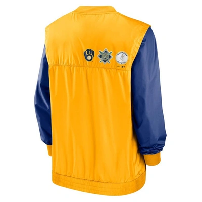 Shop Nike White/gold Milwaukee Brewers Rewind Warmup V-neck Pullover Jacket