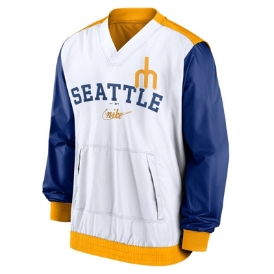 Shop Nike White/gold Seattle Mariners Rewind Warmup V-neck Pullover Jacket