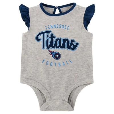 Shop Outerstuff Girls Infant Heather Gray/navy Tennessee Titans All Dolled Up Three-piece Bodysuit, Skirt & Booties 