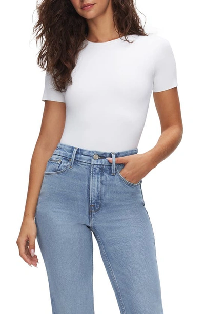 Shop Good American Scuba Short Sleeve Bodysuit In White001