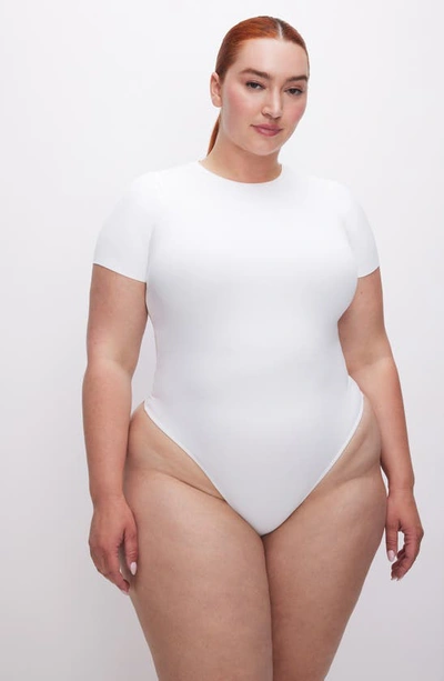 Shop Good American Scuba Short Sleeve Bodysuit In White001