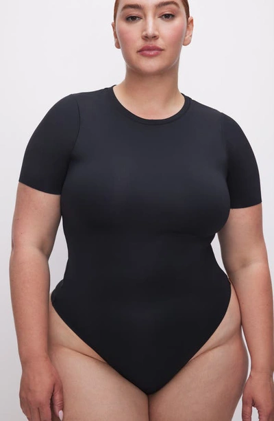 Shop Good American Scuba Short Sleeve Bodysuit In Black001