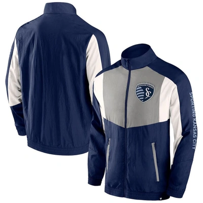 Shop Fanatics Branded  Navy Sporting Kansas City Net Goal Raglan Full-zip Track Jacket