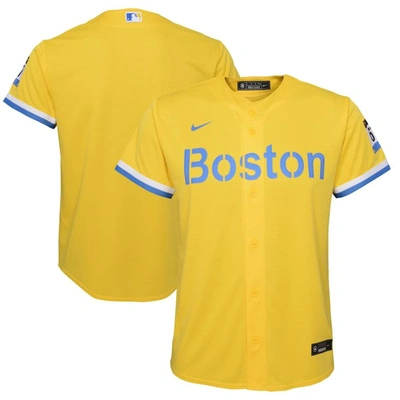 Shop Nike Youth  Gold/light Blue Boston Red Sox City Connect Replica Team Jersey