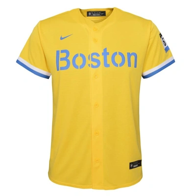 Shop Nike Youth  Gold/light Blue Boston Red Sox City Connect Replica Team Jersey