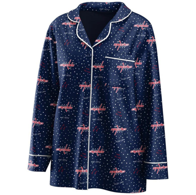 Shop Wear By Erin Andrews Navy Washington Capitals Long Sleeve Button-up Shirt & Pants Sleep Set