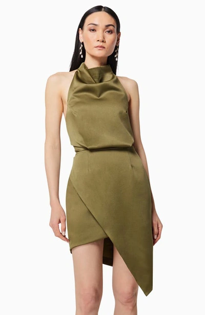 Shop Elliatt Camo Asymmetric Satin Cocktail Dress In Khaki