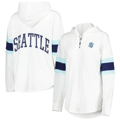 Shop G-iii Sports By Carl Banks G-iii 4her By Carl Banks White Seattle Kraken Game Plan Lace-up Long Sleeve Hoodie T-shirt
