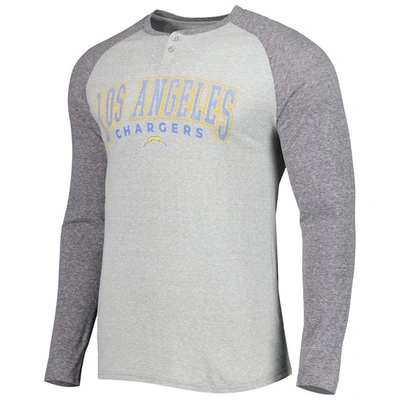 Shop Concepts Sport Heather Gray Los Angeles Chargers Ledger Raglan Long Sleeve Henley T-shirt