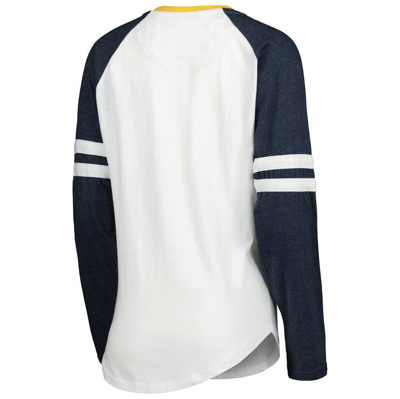 Shop Pressbox White/navy West Virginia Mountaineers Brooking Sleeve Stripe Raglan Long Sleeve T-shirt