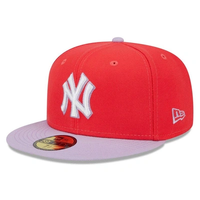 Shop New Era Red/lavender New York Yankees Spring Color Two-tone 59fifty Fitted Hat