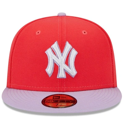 Shop New Era Red/lavender New York Yankees Spring Color Two-tone 59fifty Fitted Hat