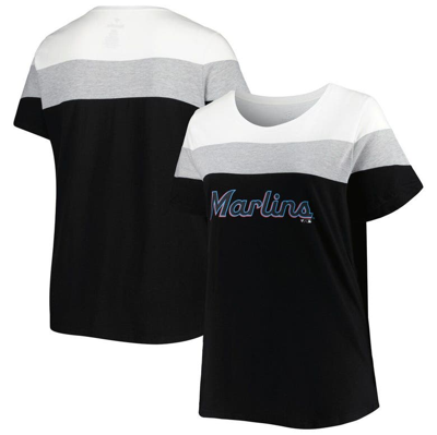 Profile White/black Miami Marlins Plus Size Colorblock T-shirt In Black