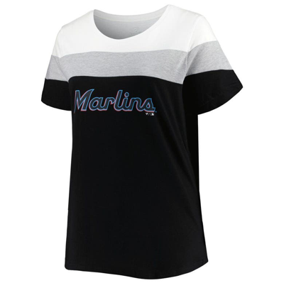 Profile White/black Miami Marlins Plus Size Colorblock T-shirt In Black