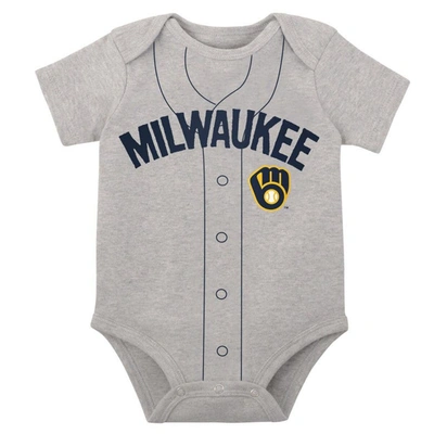 Shop Outerstuff Newborn & Infant White/heather Gray Milwaukee Brewers Little Slugger Two-pack Bodysuit Set