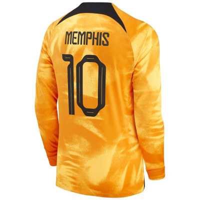 Shop Nike Memphis Depay Orange Netherlands National Team 2022/23 Home Breathe Stadium Replica Player Long