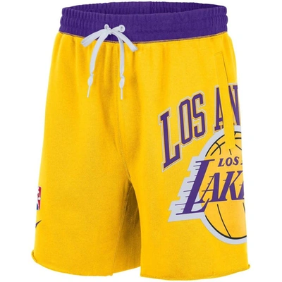 Shop Nike Gold Los Angeles Lakers 75th Anniversary Courtside Fleece Shorts