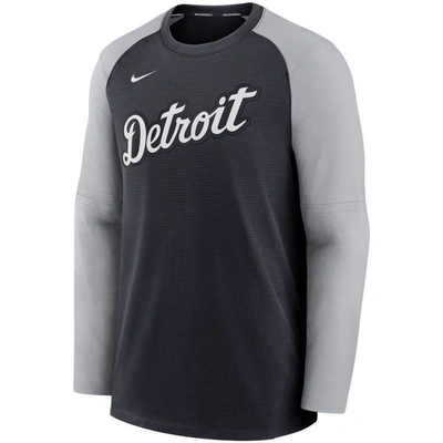 Shop Nike Navy/gray Detroit Tigers Authentic Collection Pregame Performance Raglan Pullover Sweatshirt