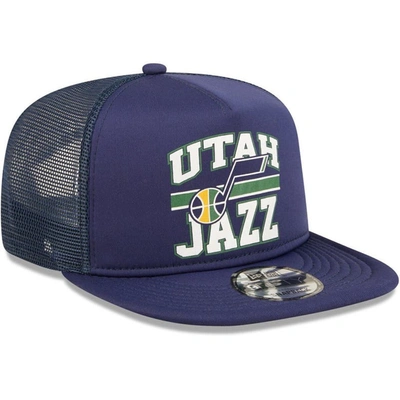 Shop New Era Navy Utah Jazz A-frame 9fifty Snapback Trucker Hat