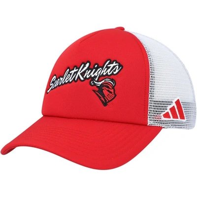 Shop Adidas Originals Adidas Scarlet Rutgers Scarlet Knights Script Trucker Snapback Hat