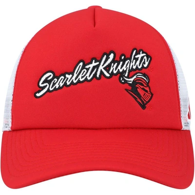 Shop Adidas Originals Adidas Scarlet Rutgers Scarlet Knights Script Trucker Snapback Hat