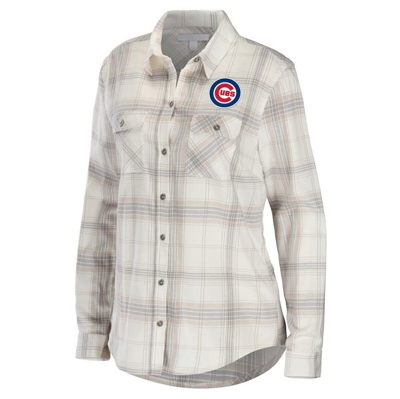 Shop Wear By Erin Andrews Gray/cream Chicago Cubs Flannel Button-up Shirt