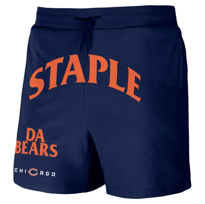 Shop Staple Nfl X  Navy Chicago Bears Throwback Vintage Wash Fleece Shorts