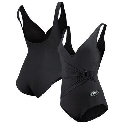 Shop Tommy Bahama Black Philadelphia Eagles Pearl Clara Wrap One-piece Swimsuit
