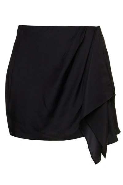 Shop Gauge81 'anjo' Black Miniskirt With Dramatic Side Draping Detail In Silk Woman