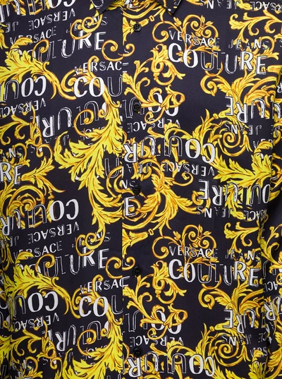 VERSACE JEANS BLACK AND GOLD SHIRT WITH BAROQUE AND LOGO PRINT ALL-OVER IN VISCOSE MAN 