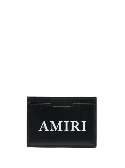 Shop Amiri Black Bi-fold Cardholder With Logo Print In Leather